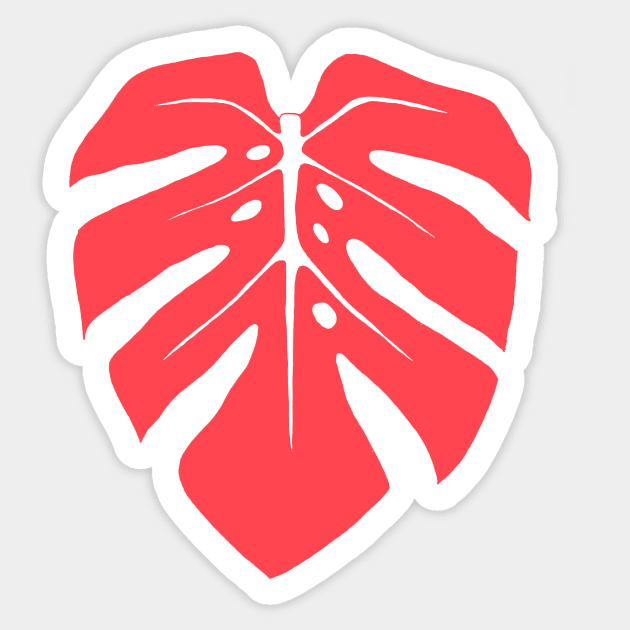 Coral Pink Monstera Leaf Sticker by ally1021